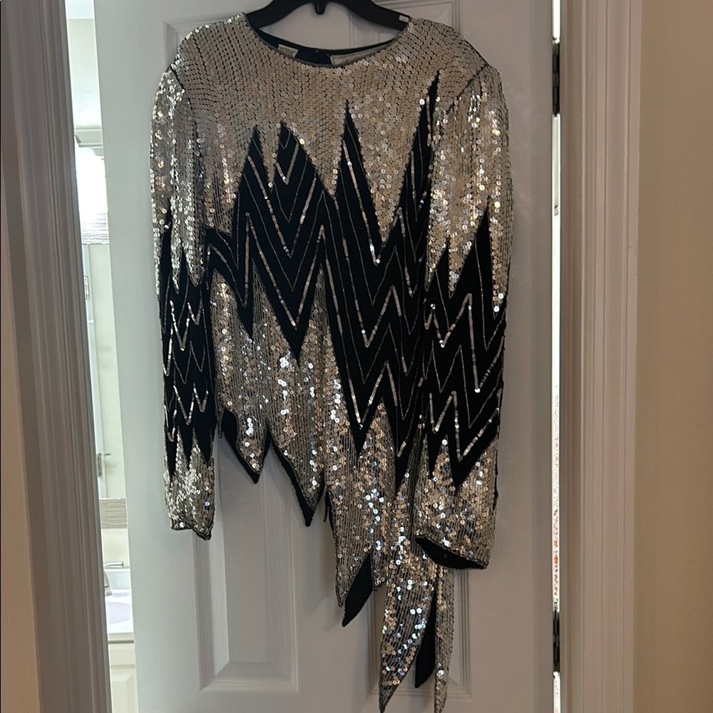Saks Fifth Avenue Black and Silver Sequin Top